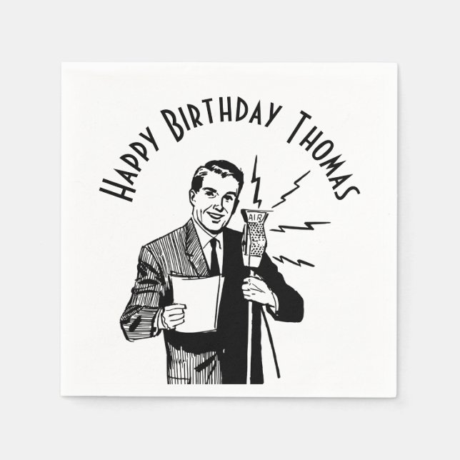 Serviette En Papier Annonce radio vintage d'anniversaire (Devant)
