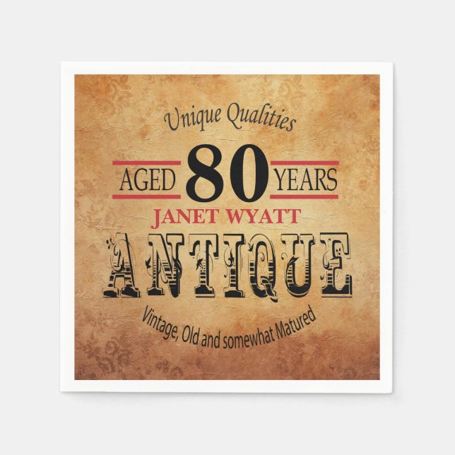 Serviette En Papier Antique 80e anniversaire Design (Devant)
