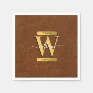 Serviette En Papier Antique Faux Cuir & Or Monogramme