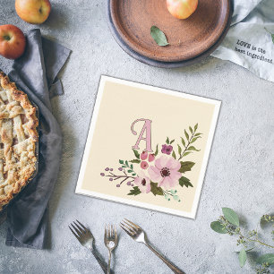 Serviette En Papier Antique Floral Personnalisé Monogramme Initial