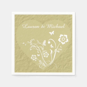 Serviette En Papier Antique Gold Floral Heart Mariage personnalisé