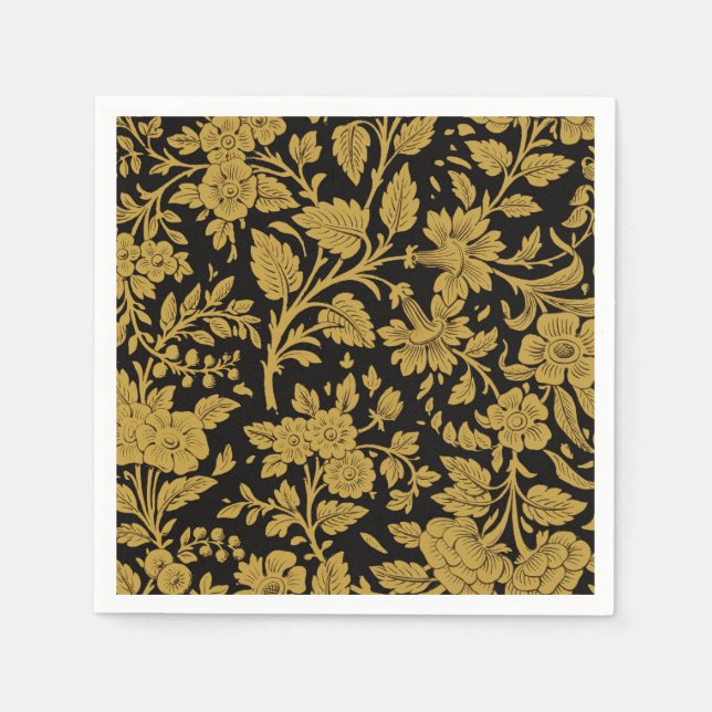 Serviette En Papier Antique Gold Floral Indian Lac-work Black Pattern (Devant)