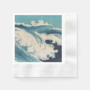 Serviette En Papier Antique Japonais Bleu Vagues Océan Imprimer