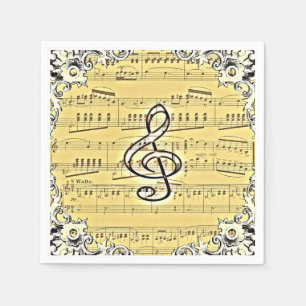 Serviette En Papier Antique Musique Treble Clef Design Vintage