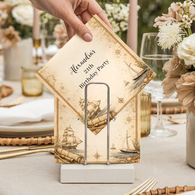 Serviette En Papier Antique Nautical Map Birthday (Créateur téléchargé)