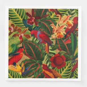 Serviette En Papier Antique Tropical Parrots Jungle Motif