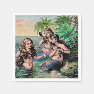 Serviette En Papier Antique Victoriens Sirènes Trésor Navire Vintage