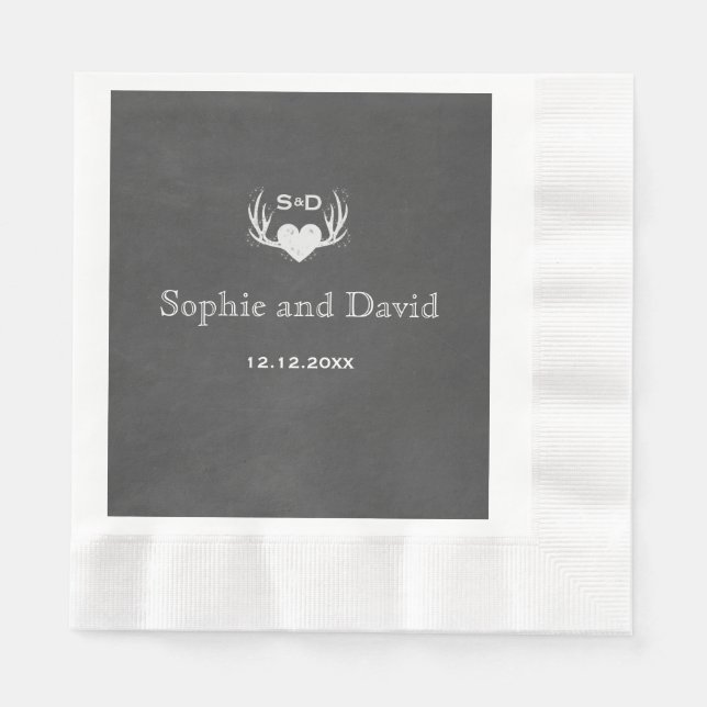 Serviette En Papier Antlers & Coeur Attache Le Mariage De Knot (Devant)