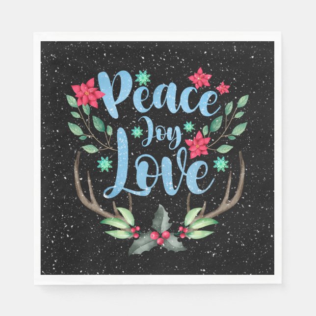 Serviette En Papier Antlers de cerfs de Noël dans les flocons de neige (Devant)