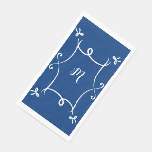 Serviette En Papier Antoinette Marine Bleu Élégant Emblème Filigree