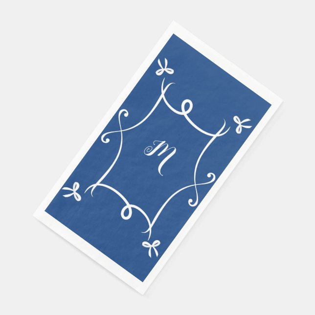 Serviette En Papier Antoinette Marine Bleu Élégant Emblème Filigree (Coin)