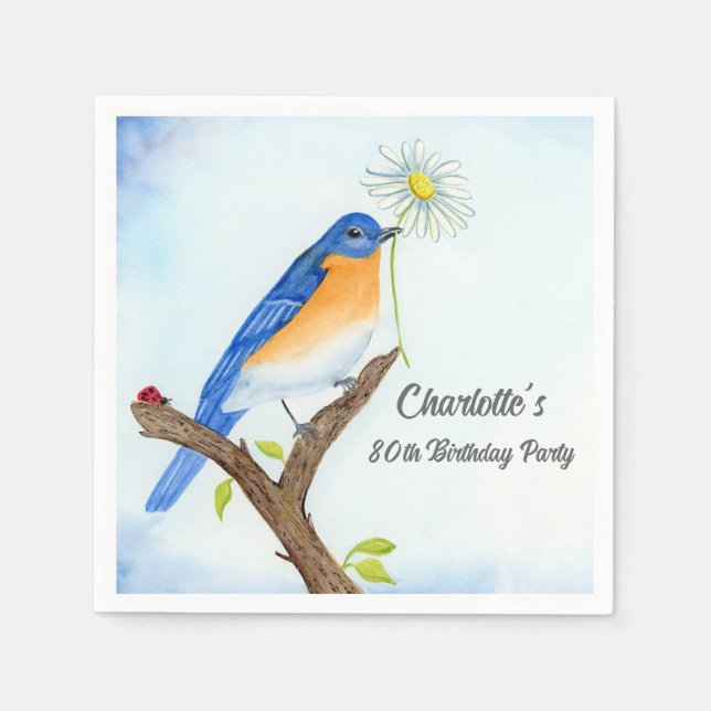 Serviette En Papier Any Age Happy April Birthday with Bluebird (Devant)