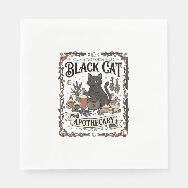 Serviette En Papier Apothicaire Chat Noir Chat Sorcière Mystique Apoth (Devant)