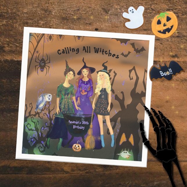 Serviette En Papier Appel à toutes les sorcières Halloween Anniversair (Calling All Witches Halloween Birthday Napkins)