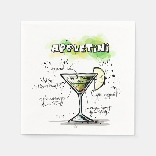 Serviette En Papier AppleTini Drink Recette Conception (Devant)