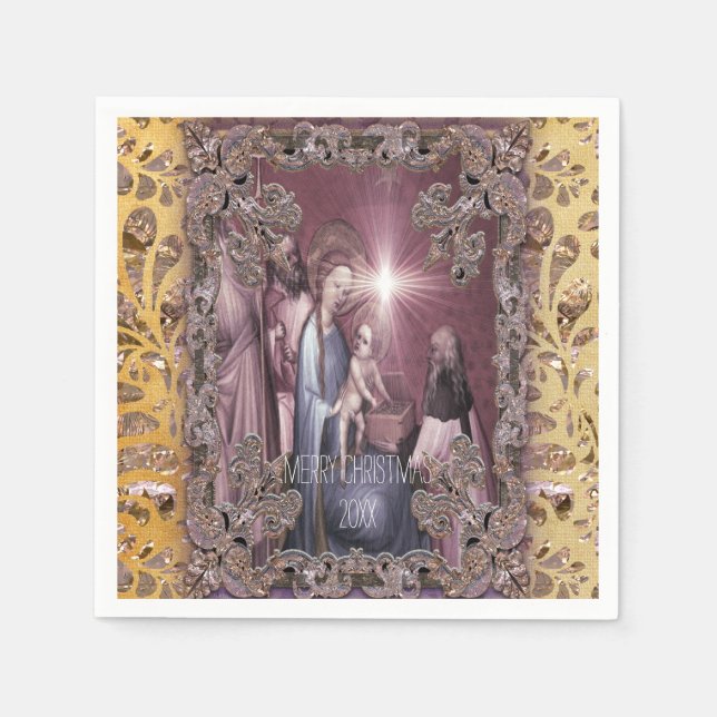 Serviette En Papier Apporter des cadeaux Baby Jesus (Devant)