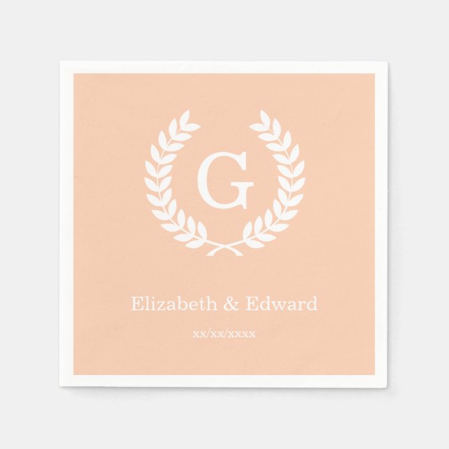 Serviette En Papier Apricot What Blé Laurel Wreath Initial Monogramme (Devant)