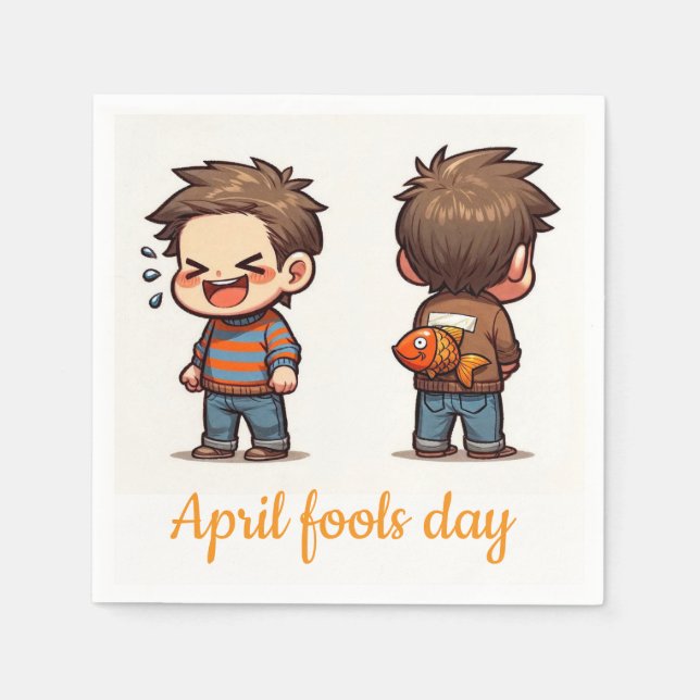 Serviette En Papier April Fools Day Fishing Boys Paper Napkins (Devant)