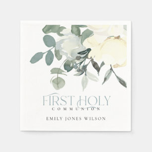 SERVIETTE EN PAPIER AQUA BLANC EN IVOIRE DOUX PREMIÈRE COMMUNION SAINT