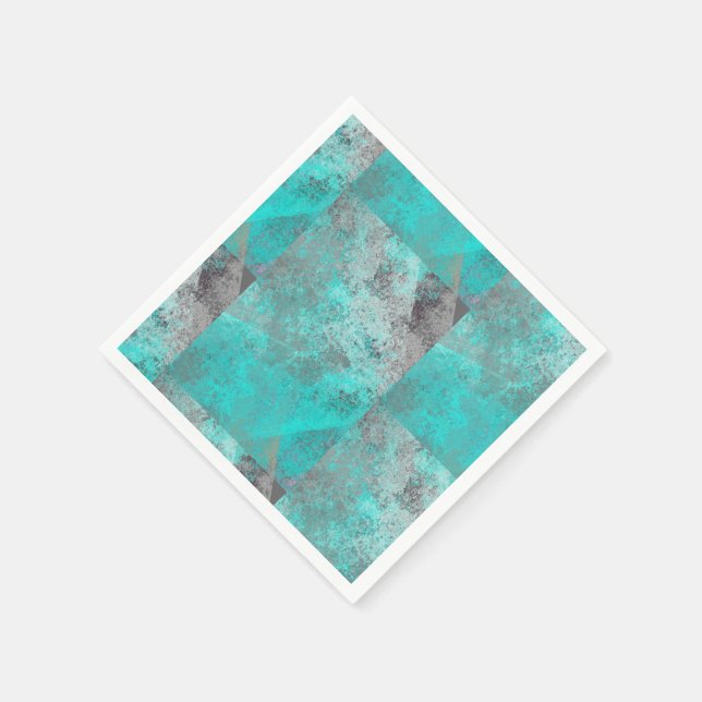 Serviette En Papier Aqua bleu turquoise et gris Abstrait (Coin)