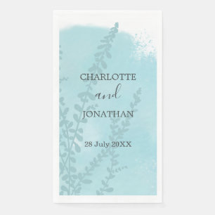 Serviette En Papier Aqua Blue Botanical Watercolor Mariage de lavage