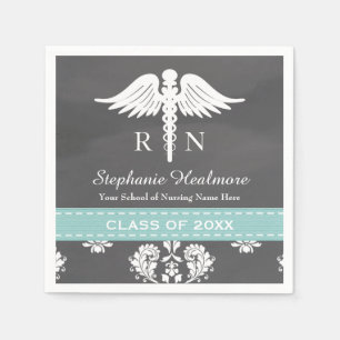 Serviette En Papier Aqua Blue Chalkboard Caduceus Nurse Graduation