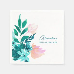 Serviette En Papier Aqua Blue Green Aquarelle Fête des mariées Florale
