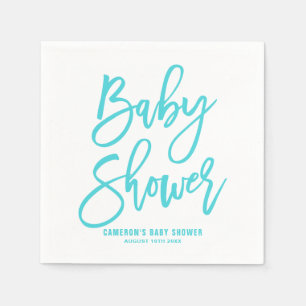 Serviette En Papier Aqua Blue Main Lettré Baby shower serviettes