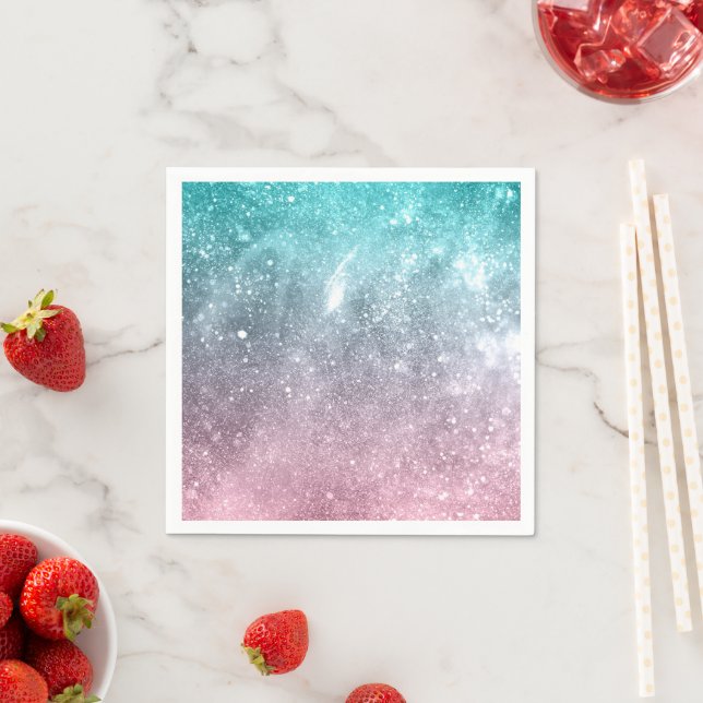 Serviette En Papier Aqua blue Pink ombre mer galaxie abstraite (En situation)