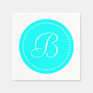 Serviette En Papier Aqua Blue/Point Blanc Monogramme