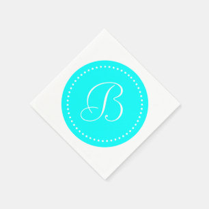 Serviette En Papier Aqua Blue/Point Blanc Monogramme