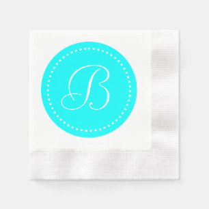 Serviette En Papier Aqua Blue/Point Blanc Monogramme