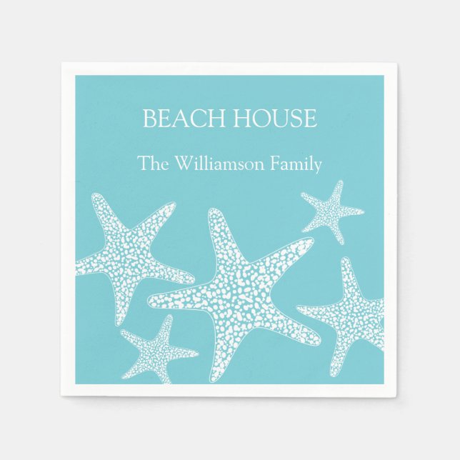 Serviette En Papier Aqua Blue Starfish Coastal Beach House Famille (Devant)