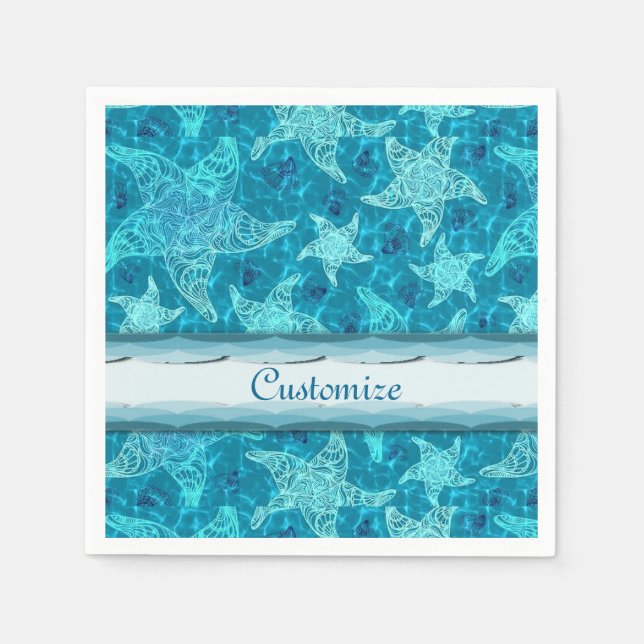 Serviette En Papier Aqua Blue Starfish Motif (Devant)