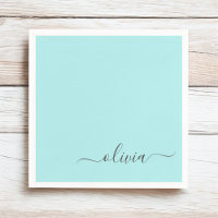 Aqua Blue Turquoise Girl Script Monogramme Nom Mod