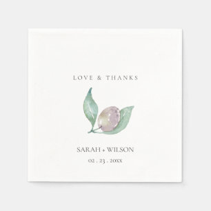 SERVIETTE EN PAPIER AQUA BLUE VERT WATERCOLOR FOLIAGE OLIVE MONOGRAMME