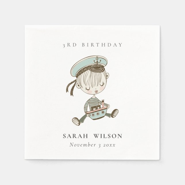 Serviette En Papier Aqua Boys Little Sailor Nautique N'Importe Quel Âg (Devant)