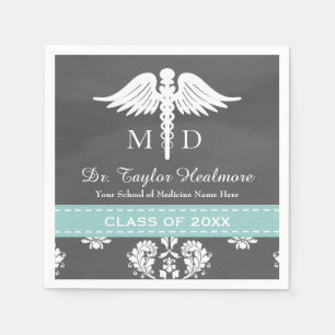 Serviette En Papier Aqua Chalkboard Caduceus Médicale School Graduatio