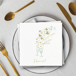 Serviette En Papier Aqua Champagne Félicitations Fiançailles Mariage