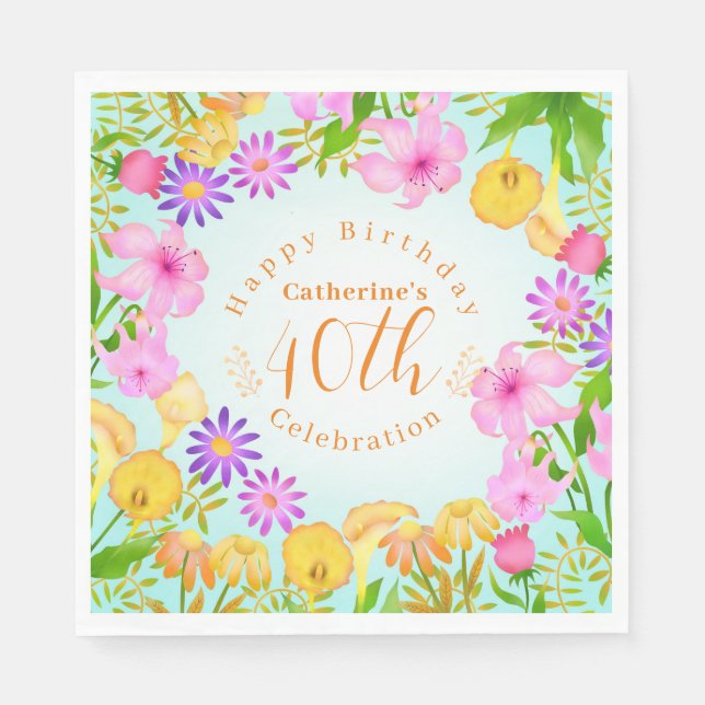 Serviette En Papier Aqua du Jardin Floral (Devant)