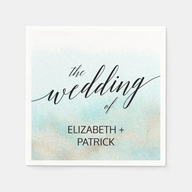 Serviette En Papier Aqua et Gold Watercolor Beach Wedding (Devant)