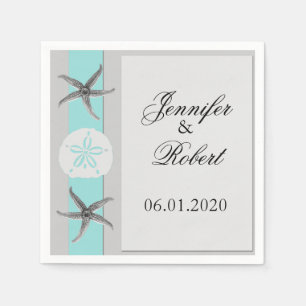 Serviette En Papier Aqua et Grey Band Mariage Napkin