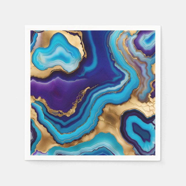 Serviette En Papier Aqua Gold Blue Purple Veins Agate (Devant)