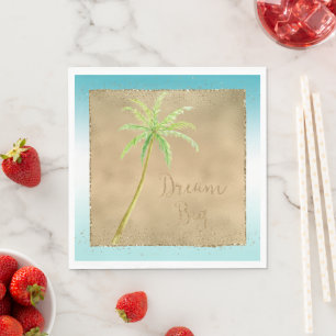 Serviette En Papier Aqua Gold Glitz Parties scintillant Tropical Palm