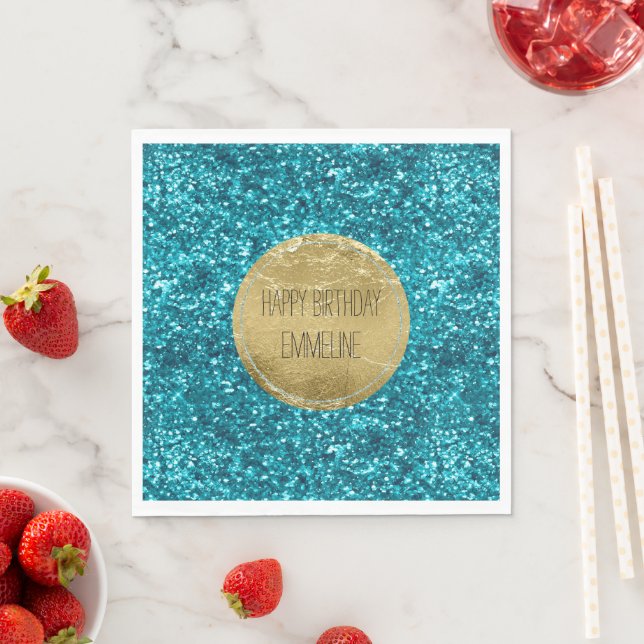 Serviette En Papier Aqua Gold Glitzy Parties scintillant (inspirée de  (En situation)