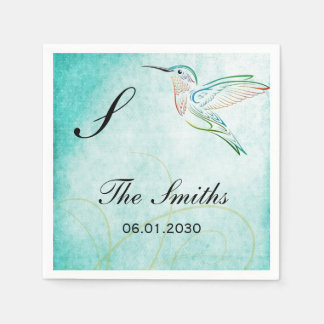 Serviette En Papier Aqua Hummingbird Mariage d'aquarelle