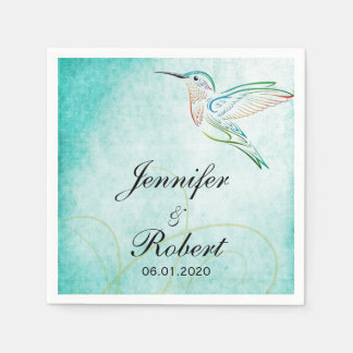 Serviette En Papier Aqua Hummingbird Mariage d'aquarelle Napkin