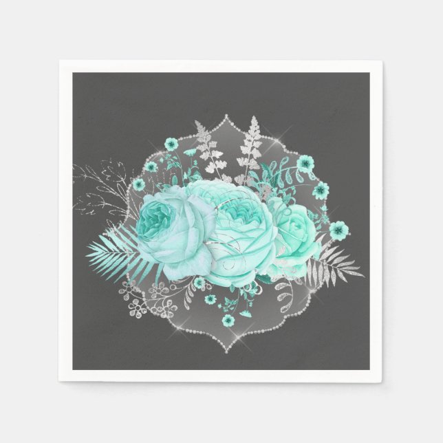 Serviette En Papier Aqua Imaginaire Floral (Devant)