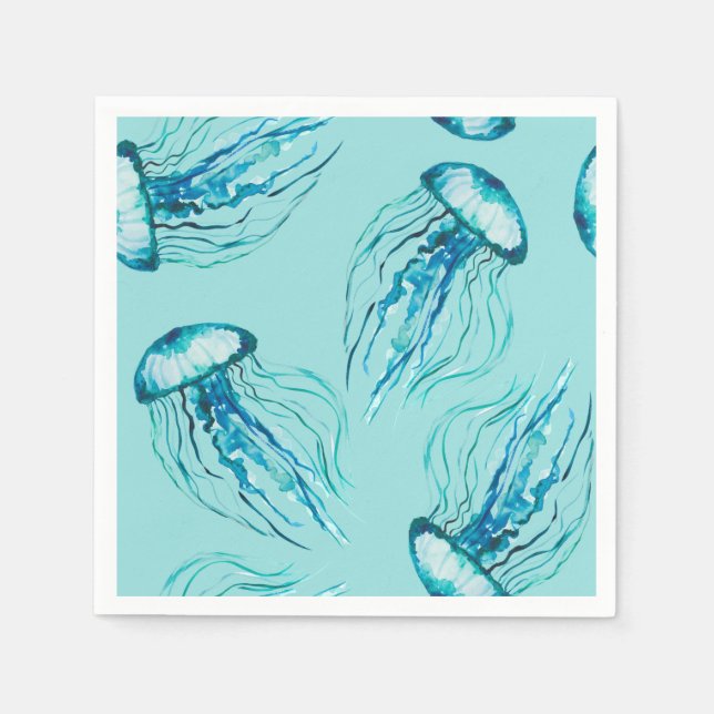 Serviette En Papier Aqua Jellyfish Motif aquarelle (Devant)