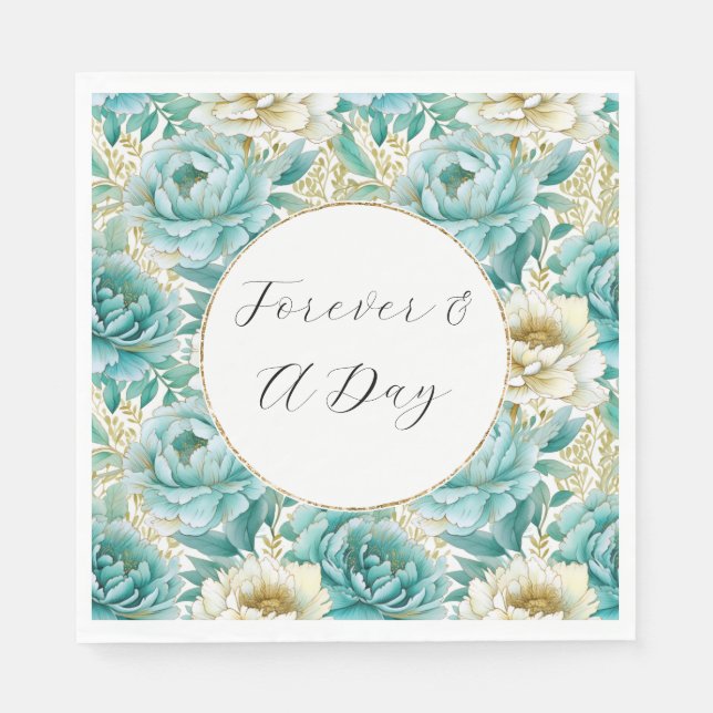 Serviette En Papier Aqua Mint White Floral Mariage (Devant)
